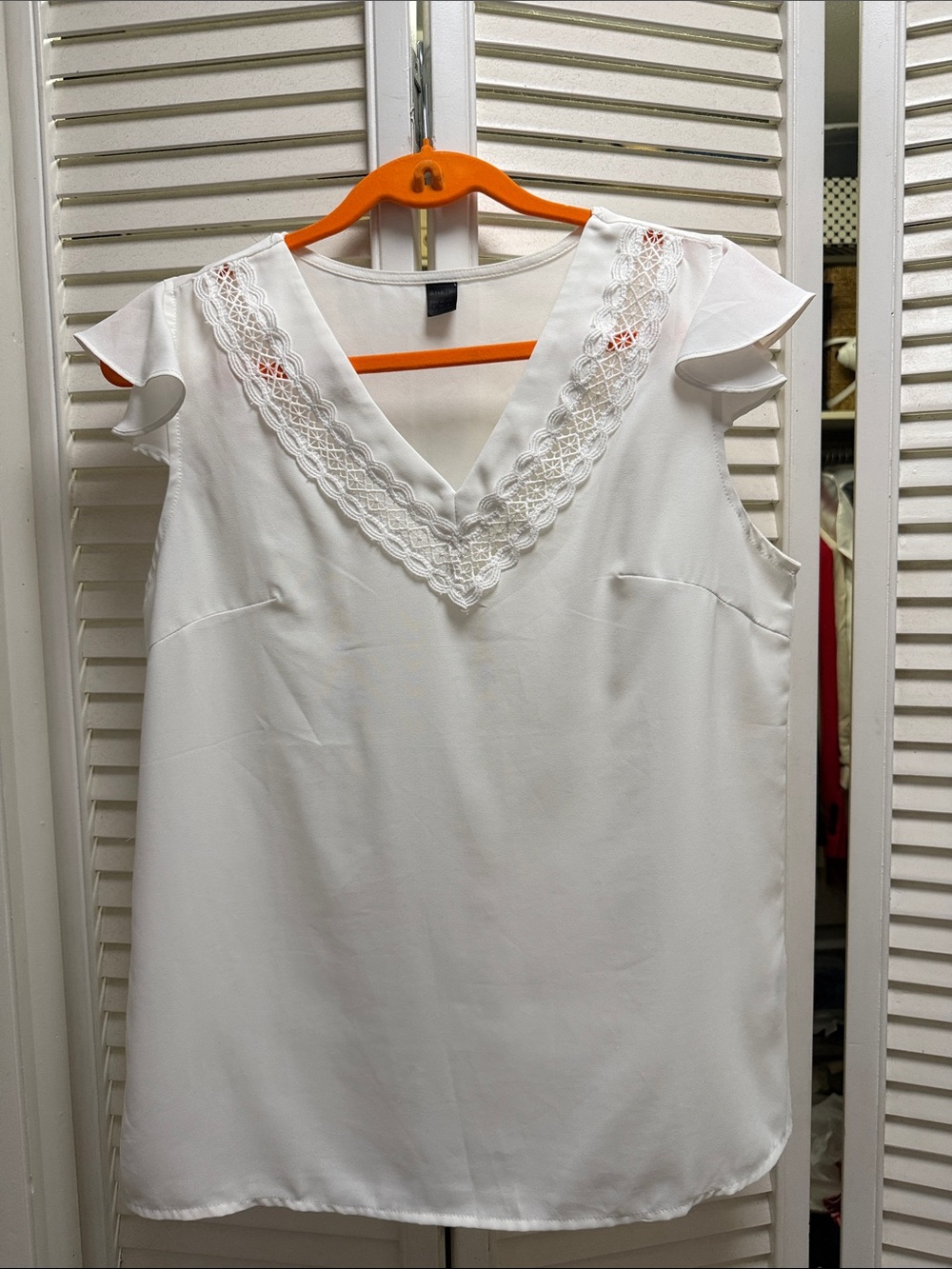 SHEIN White Lace V-Neck Flutter Sleeve Camisole